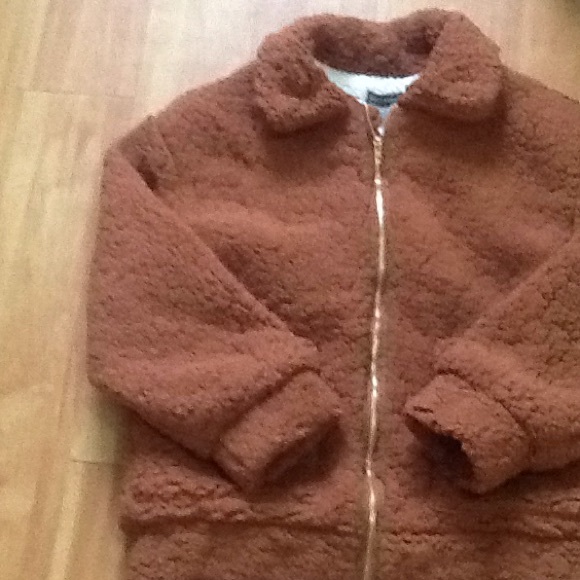 Sale! Rust Contrasting Fuzzy Sherpa Jacket - Picture 6 of 8